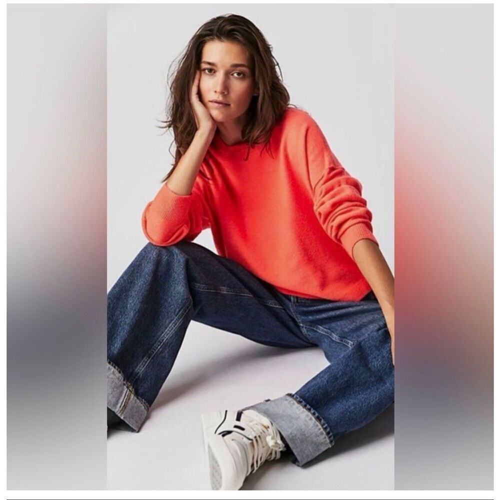 Free People Luna Cherry Red Oversized Sweater NWOT